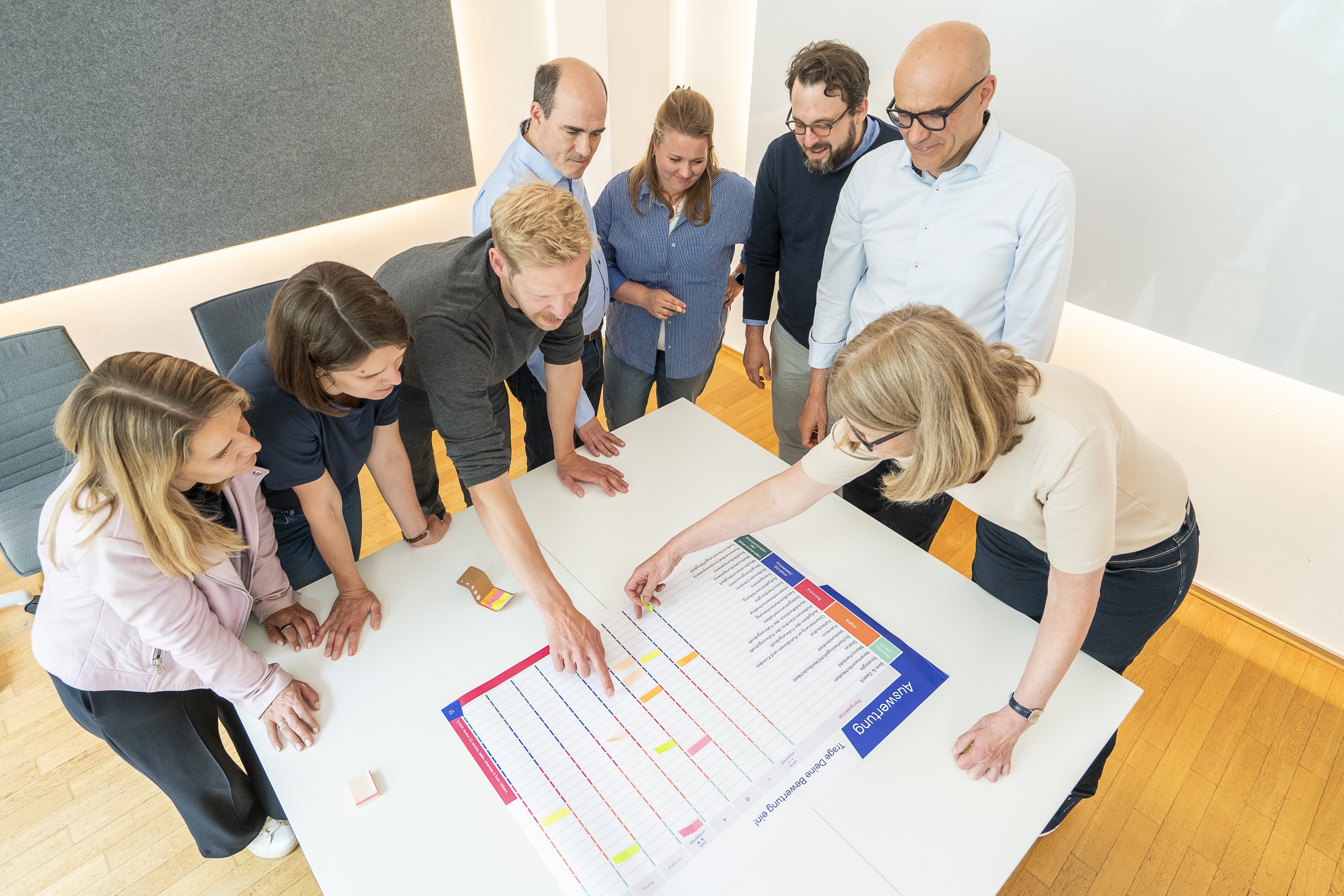 Team bespricht Projektplan am Konferenztisch im Büro